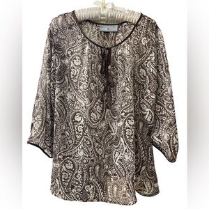 AVENUE Brown White Paisley Blouse sz 14/16